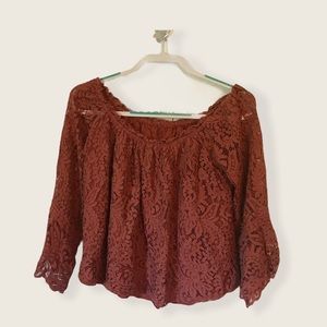 Autumn color mid drift lace top